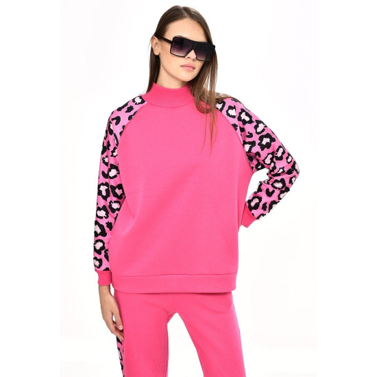 Pembe Leopar Desen Sweatshirt