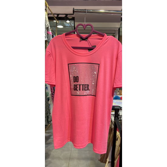 Taşlı Tshirt Pembe Neon