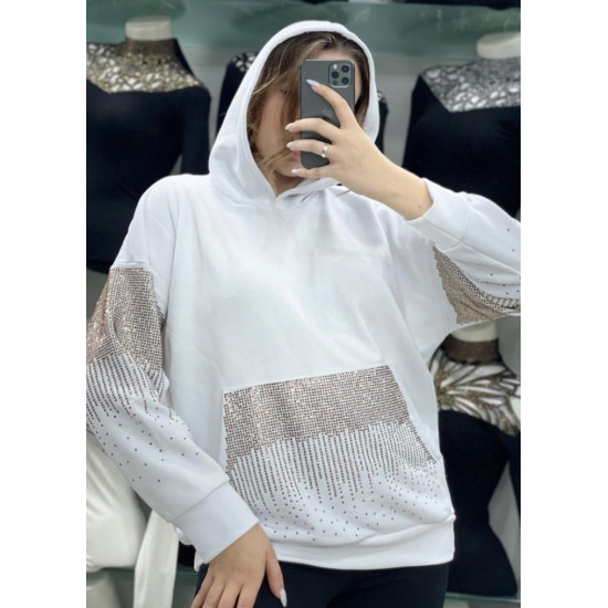 Beyaz Gold Taş Sweatshirt